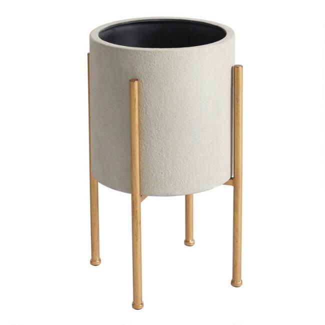 Medium Gray Planter with Brass Stand | World Market