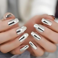 Glue On Press Nails - Medium-Long Ballerina Silver Chrome | Etsy (US)