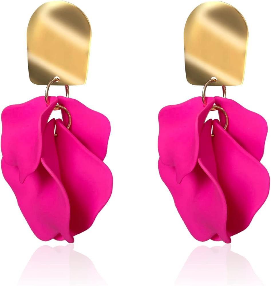 GUOXIAOMEI Chic Elegant Boho Red Rose Petal Dangle Resin Earrings Drop Acrylic Tiered Matte Flowe... | Amazon (US)