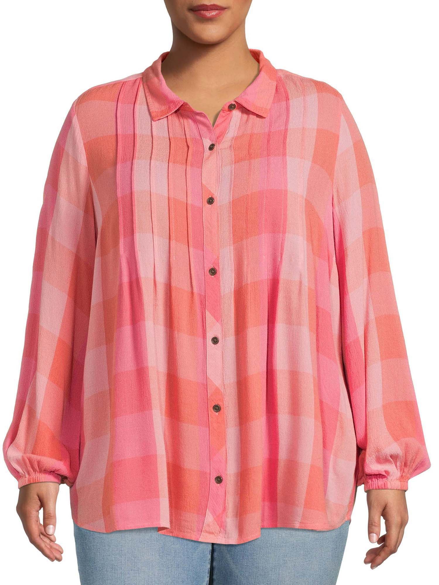 Terra & Sky Women's Plus Size Pintuck Button Front Shirt | Walmart (US)