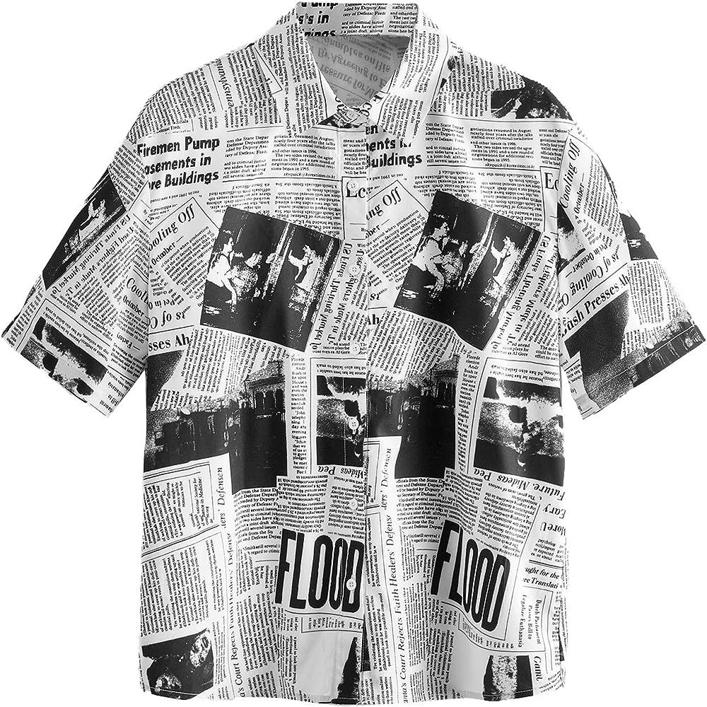 WDIRARA Women's Newspaper Print Button Front Short Sleeve Collar Blouse Shirt | Amazon (US)