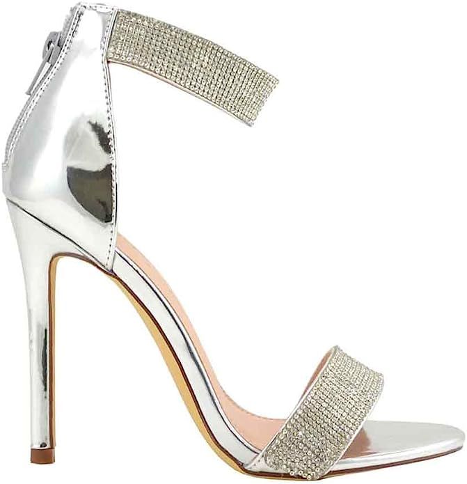 Olivia Jaymes Women's Dress Sandal | Round Toe | Rhinestone Covered Ankle Strap | Stiletto Glitte... | Amazon (US)