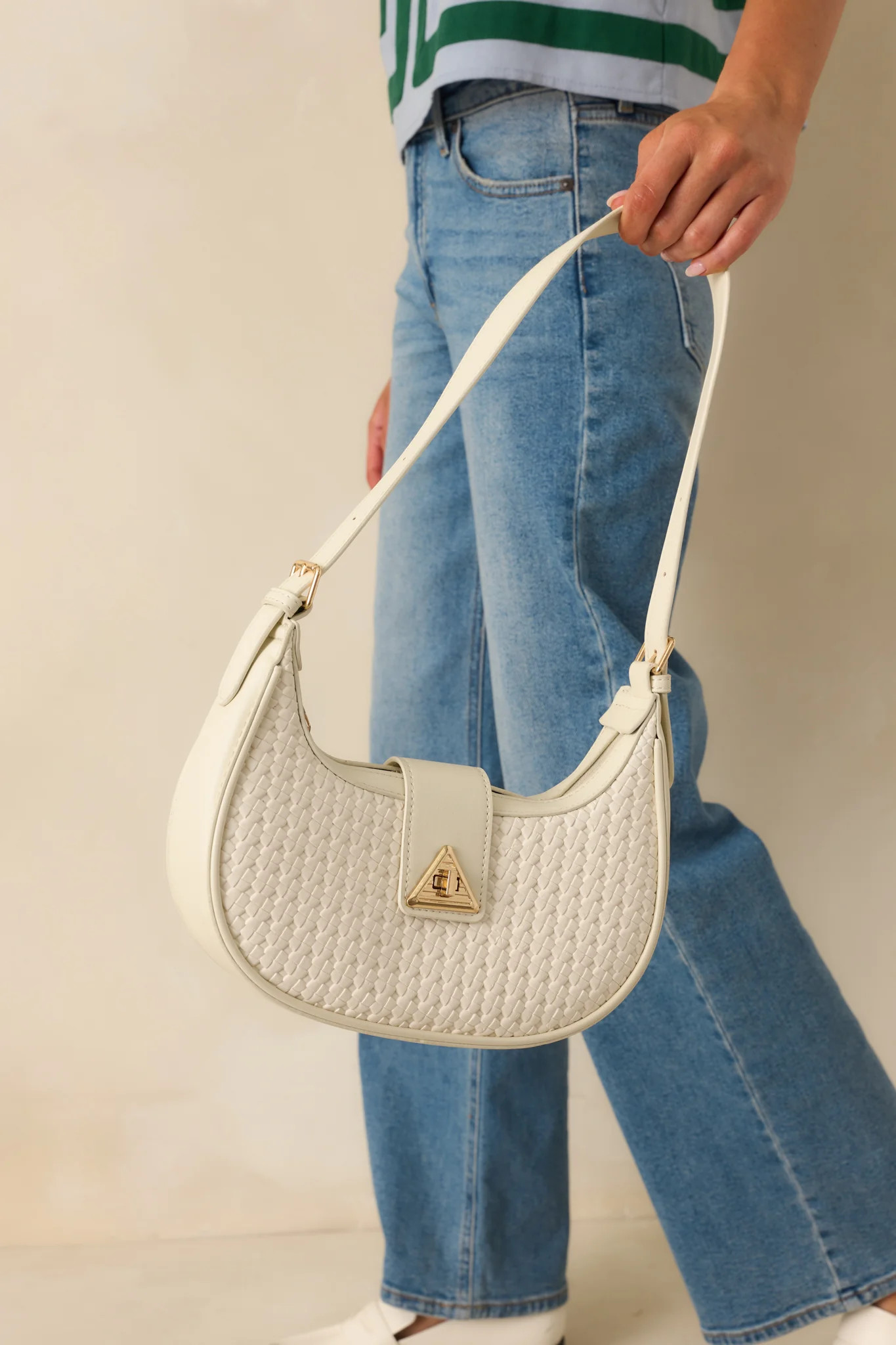 Trust Me On This One White Woven Faux Leather Handbag | Red Dress