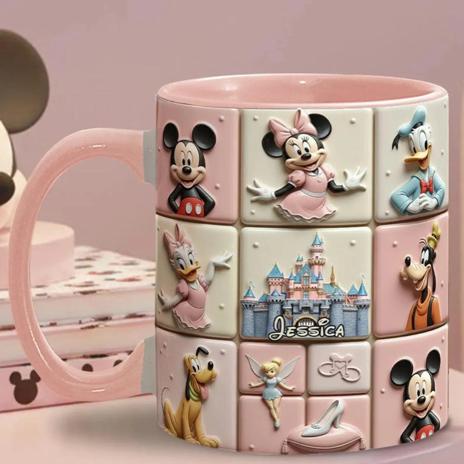 Magical World Personalized Accent Mug, Mouse And Friend Cartoon Two Tone Cup, Cute Pink Disneylan... | Etsy (Global)