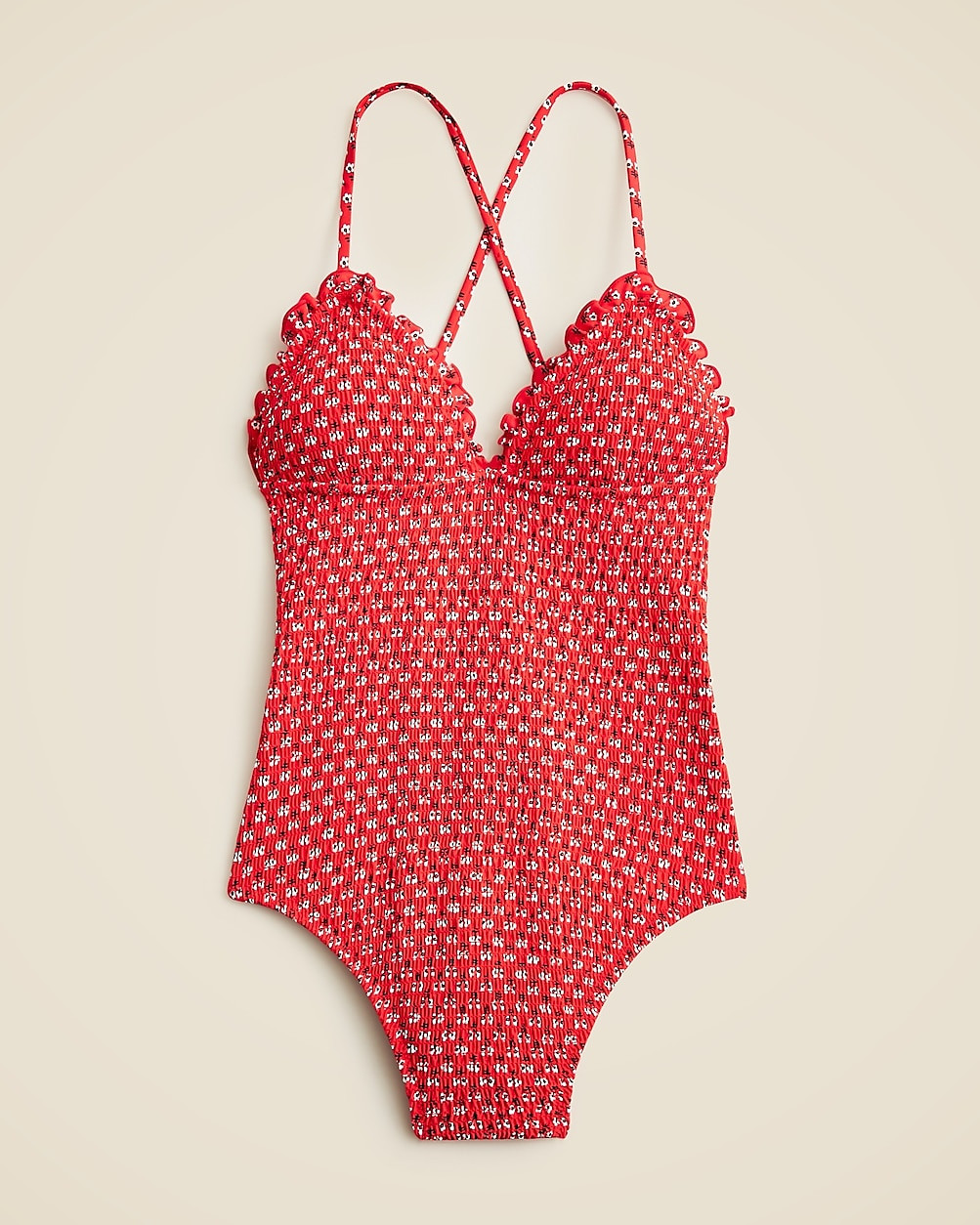 Smocked ruffle-trim one-piece in ditsy floral print | J. Crew US