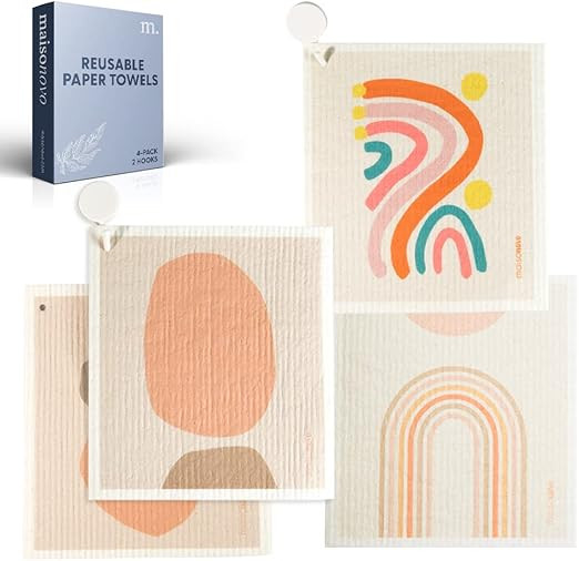 MAISONOVO Swedish Dishcloths for Kitchen | Reusable Paper Towels with Hook | Biodegradable and Re... | Amazon (US)