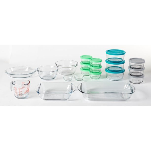 Anchor Hocking Clear Glass Bakeware, Storage and Prep Set with Lids, 32 Piece Set | Walmart (US)