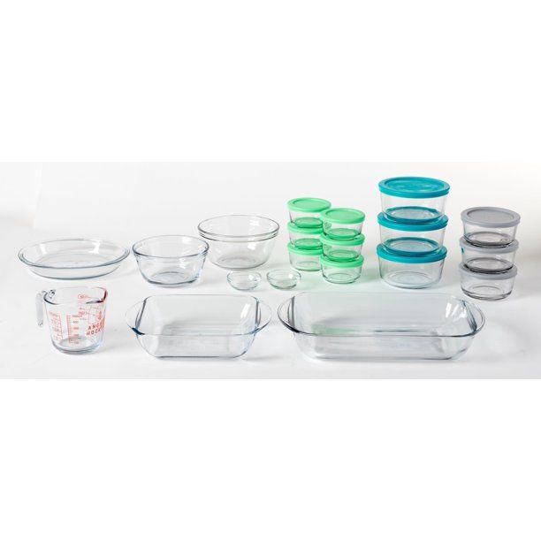 Anchor Hocking Clear Glass Bakeware, Storage and Prep Set with Lids, 32 Piece Set | Walmart (US)