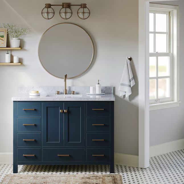 ARIEL Cambridge 49-in Midnight Blue Undermount Single Sink Bathroom Vanity with White Natural Mar... | Lowe's