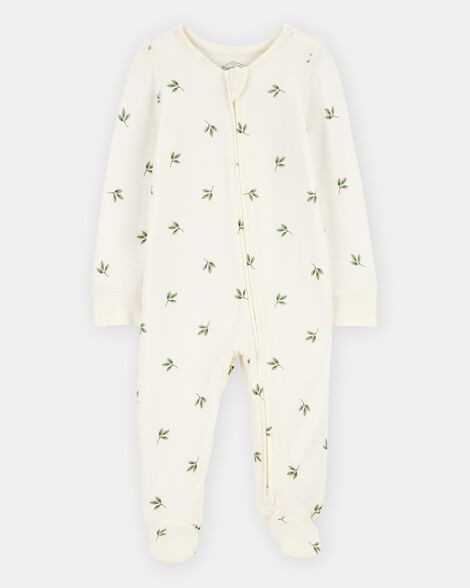 Baby Leaf Print 2-Way Zip PurelySoft Sleep & Play Pajamas - Ivory | Carter's Inc