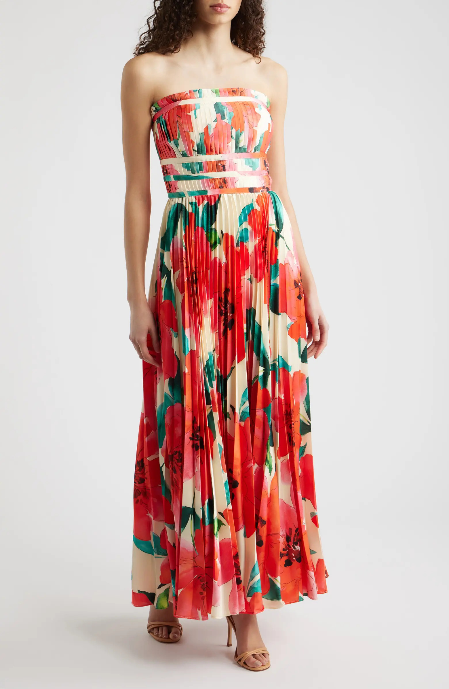 Sabina Floral Tiered Plissé Gown | Nordstrom