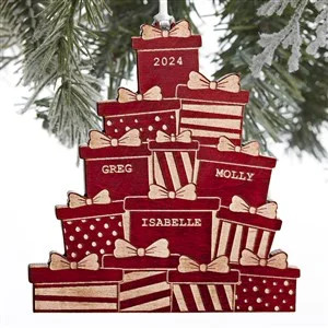 Christmas Presents Personalized Red Maple Wood Ornament | Personalization Mall