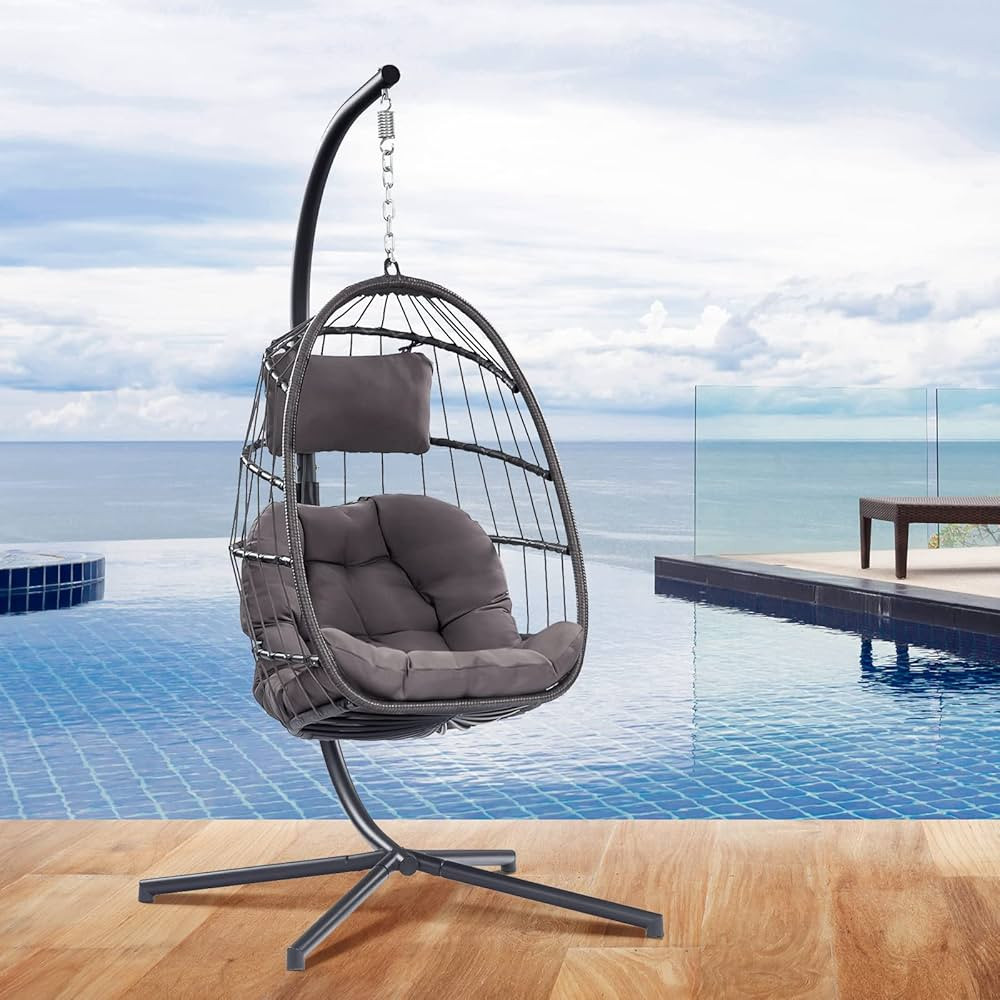 Egg Chair with Stand - Patio Rattan Wicker Hanging Swing Egg Chair Hammock Chair for Indoor Outdo... | Amazon (US)