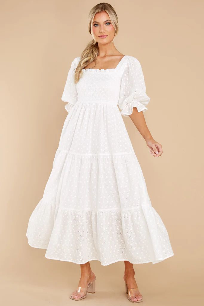 Standard Of Elegance White Midi Dress | Red Dress 