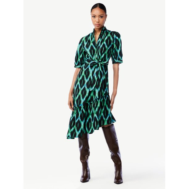 Scoop Women's Asymmetric Ruffled Midi Dress | Walmart (US)