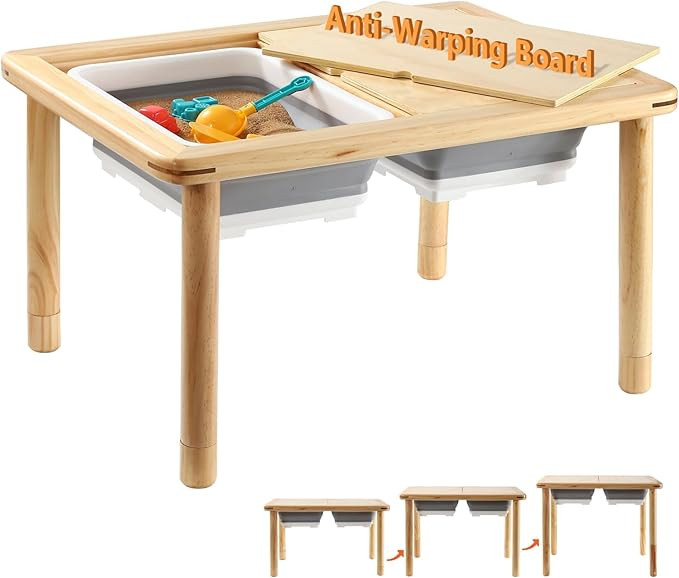 FUNLIO Wooden Sensory Table for Toddlers 1-5, 3-Level Height Adjustable Kids Activity Table with ... | Amazon (US)