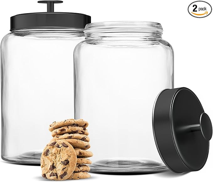 KooK 2 Piece Glass Black Storage Container | 1 Gallon | Circular | Laundry, Kitchen | Glass Stora... | Amazon (US)