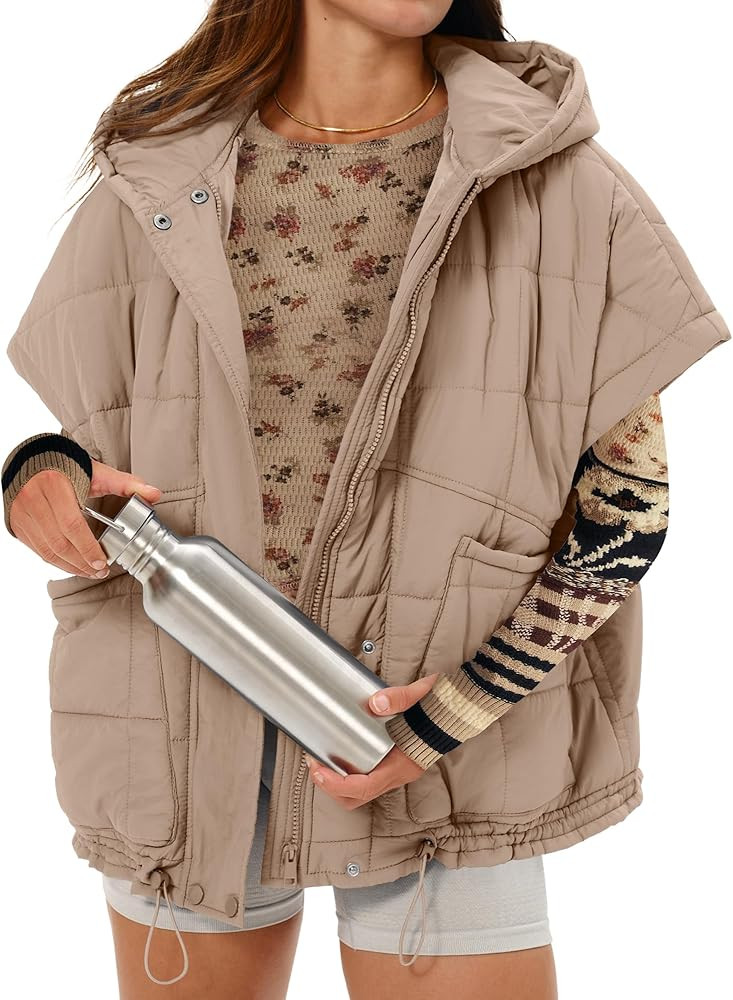 Gacaky Quilted Vest for Women Oversized Stand Collar Cap Sleeve Puffer Jacket Warm Button Zip Up ... | Amazon (US)