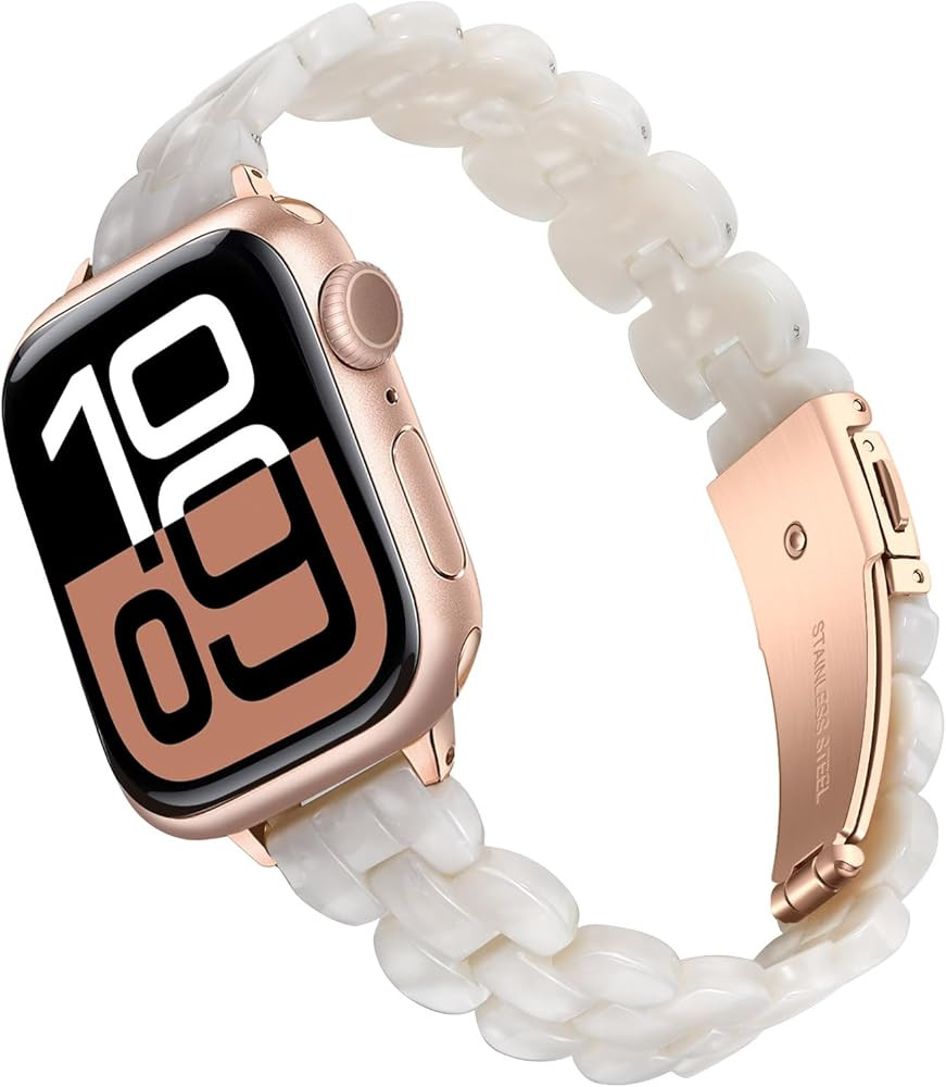 TRUMiRR Band for Apple Watch Series 11 10 42mm 46mm Women, Slim Resin Watchband Stainless Steel B... | Amazon (US)