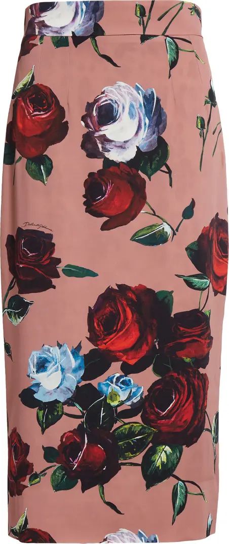 Dolce&Gabbana Rose Print Charmeuse Pencil Skirt | Nordstrom | Nordstrom