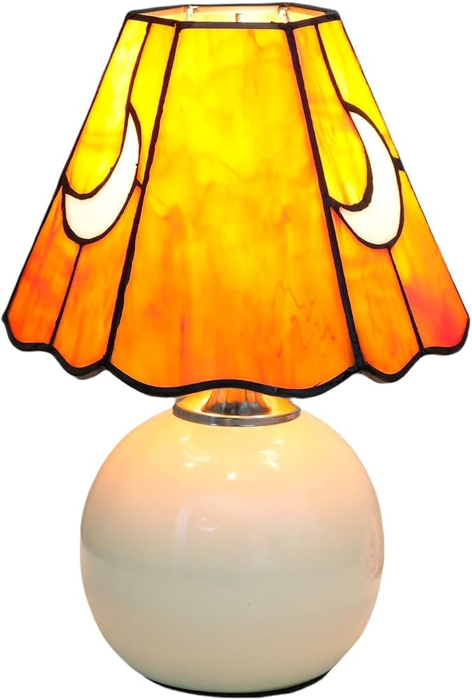 Tiffany Style Moon Mushroom Stained Glass Table Lamp Orange Small Table Lamp Bedroom Bedside lamp... | Amazon (US)