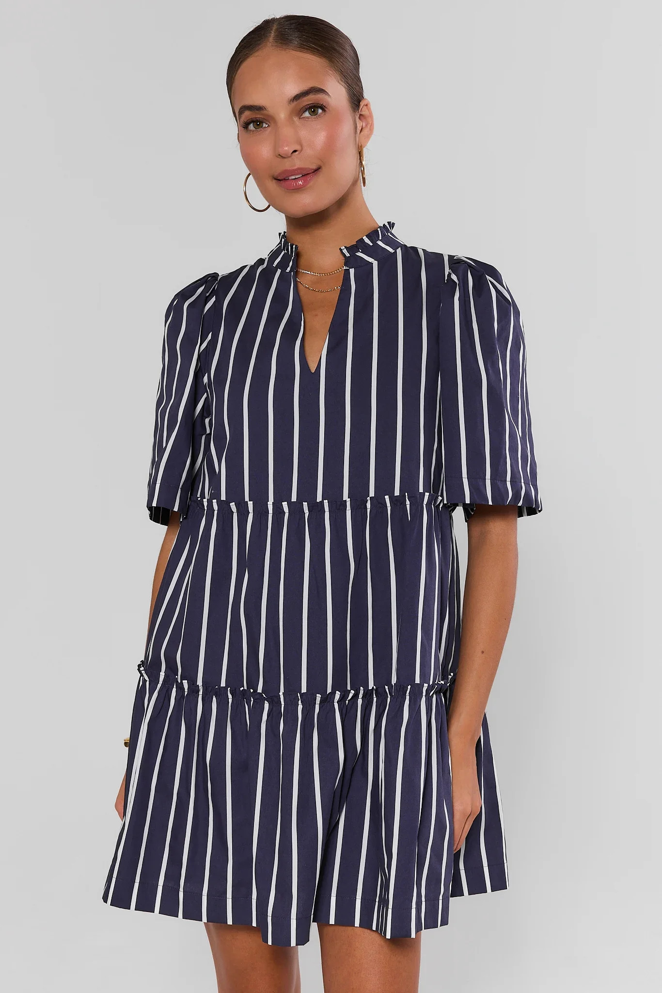 Navy Striped Tiered Short Dress | Avara