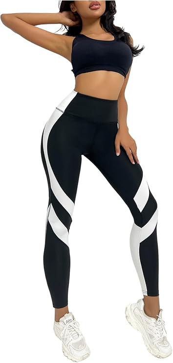 SweatyRocks Women's High Waisted Leggings Seamless Color Block Legging Workout Sports Yoga Pants | Amazon (US)