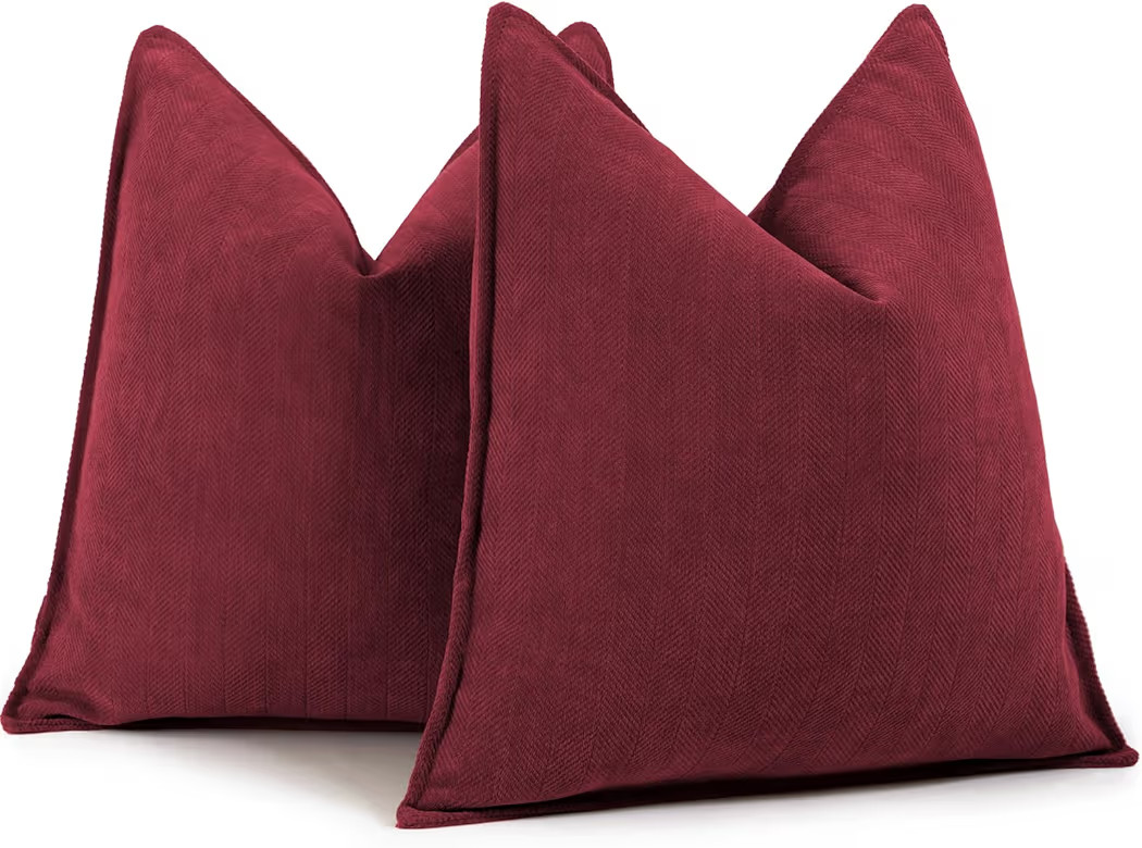 ZWJD Burgundy Pillow Covers 20x20 Set of 2 Chenille Throw Pillow Covers with Elegant Design Soft ... | Amazon (US)