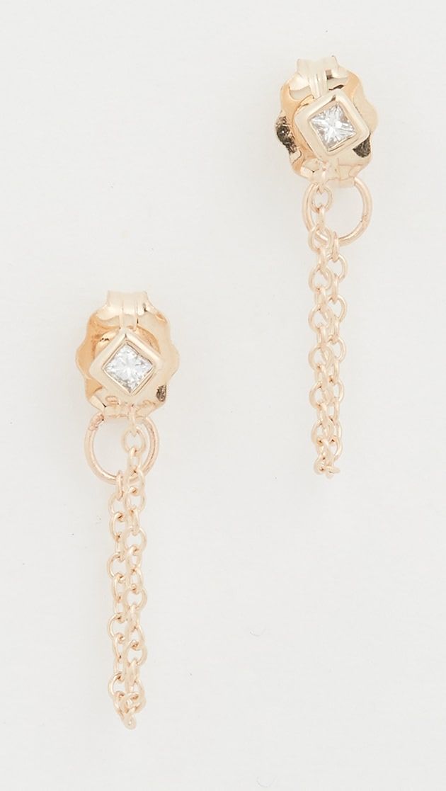 14k Gold Princess Diamonds Chain Earrings | Shopbop