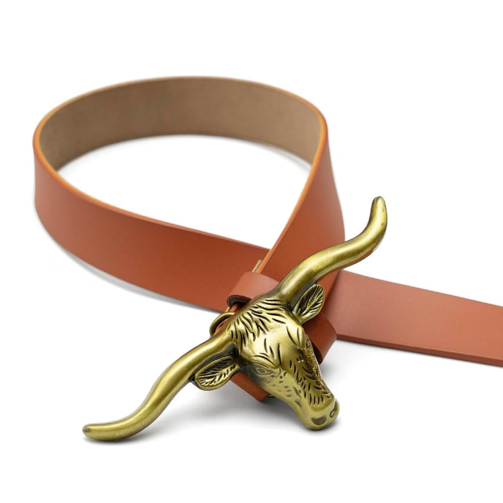 Western Belts for Woman - Leather Cowgirl Belt w/Longhorn Bull Metal Belt Buckle - Stylish Countr... | Amazon (US)