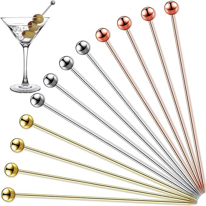 Cocktail Picks 12 PCS, 4.3 Inches Reusable Stainless Steel Cocktail Garnish Toothpicks Set Gifts,... | Amazon (US)