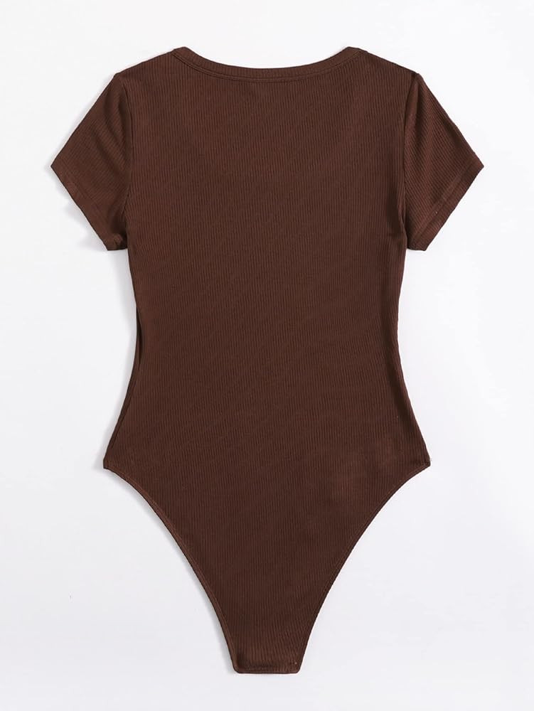 Verdusa Women's Scoop Neck Short Sleeve Rib Knit T Shirt Basic Bodysuit Leotard | Amazon (US)