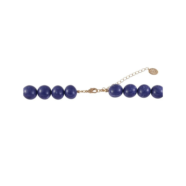 Time and Tru Women's Wide Acrylic Brown and Blue Beads Goldtone Necklace | Walmart (US)
