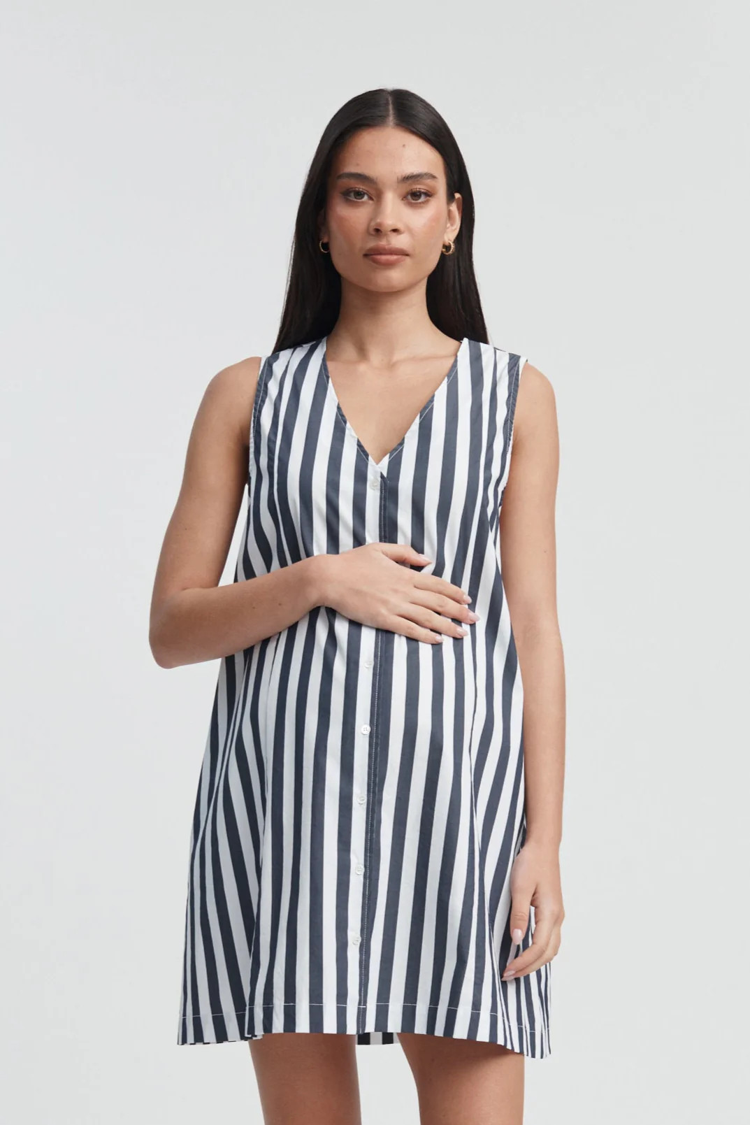 Cotton Button Down Mini (White/Navy Block Stripe) | Legoe Heritage Maternity APAC