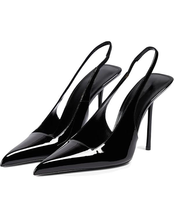 Slingback Heels for Women Pointed Toe Stiletto High Heels Stretch Slip on Backless Patent Leather... | Amazon (US)