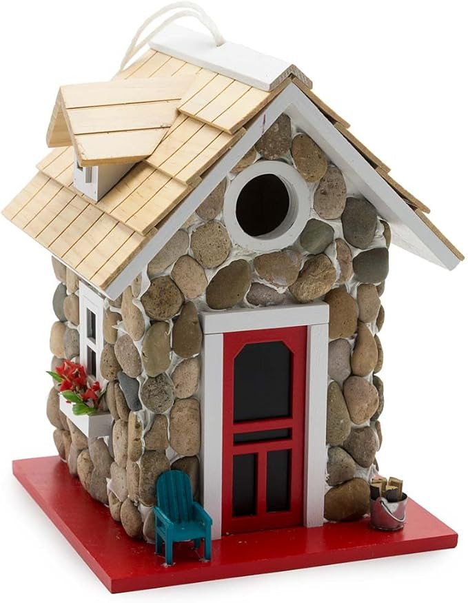 Plow & Hearth Hanging Wooden Stone Cottage Songbird Birdhouse 7 sq. x 9.5 H | Amazon (US)