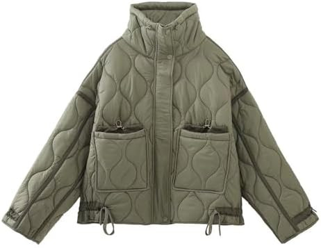 Womens Quilted Puffer Jacket Stand Collar Zip Up Padded Down Jacket with Pocket | Amazon (US)