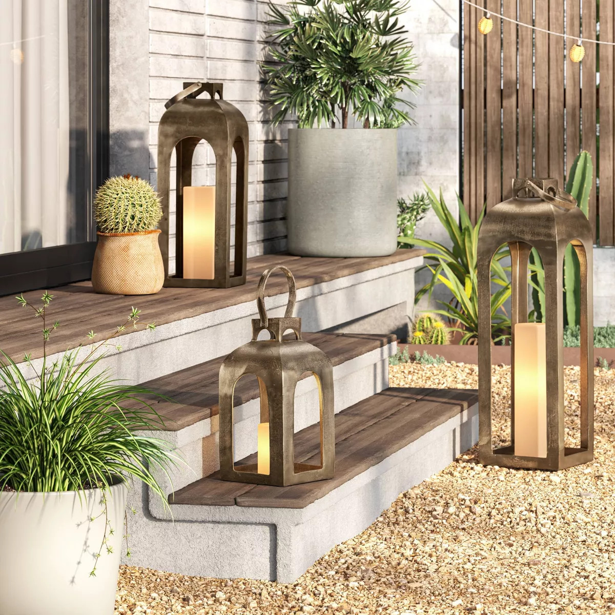 Pillar Cast Aluminum Lantern Candle Holders Gold - Threshold™ | Target