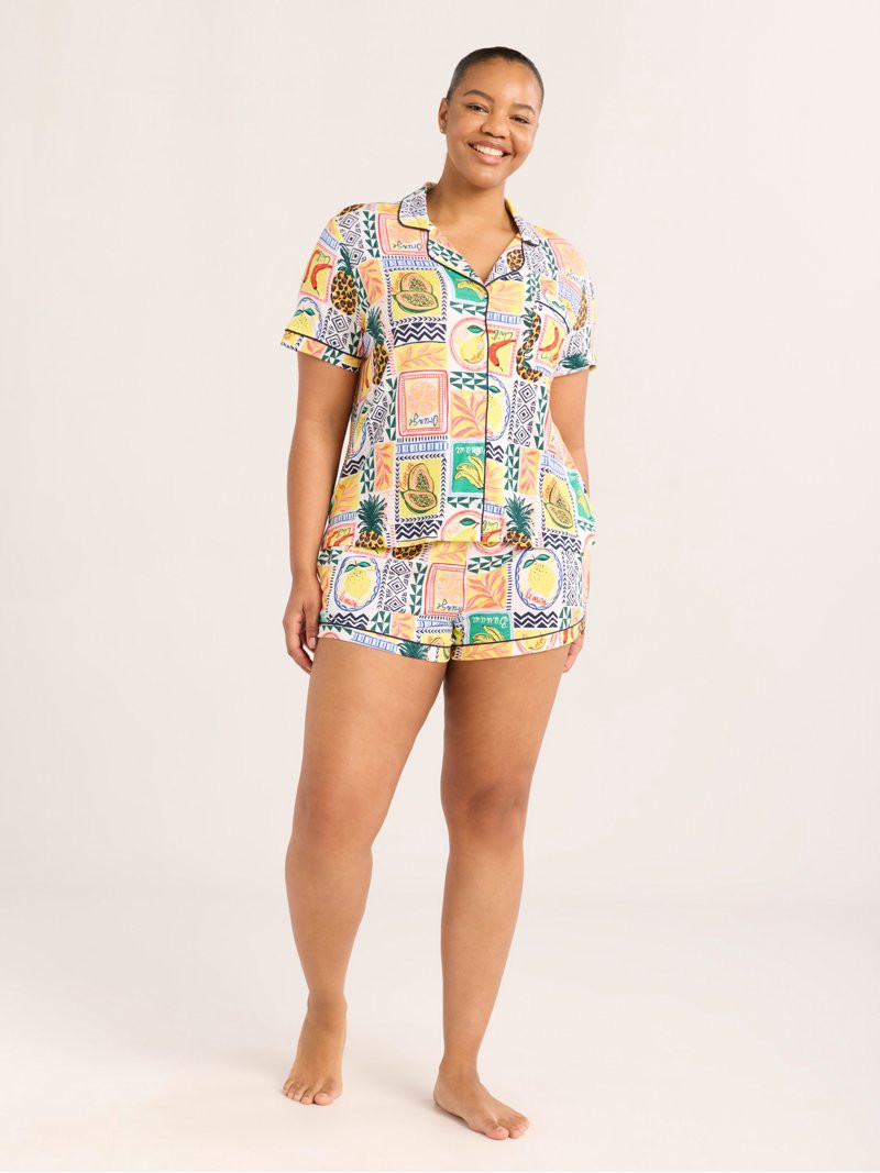 Joyspun Women’s Notch Collar Top and Shorts Pajama Set with Piping, 2-Piece, Sizes XS-3X | Walmart (US)