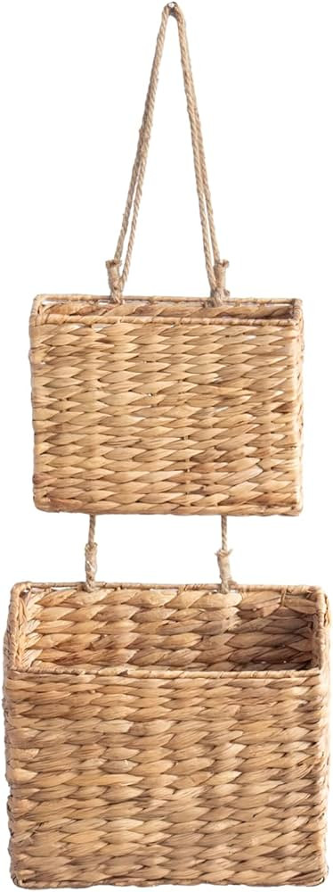 YAHUAN Woven Water Hyacinth Hanging Basket 2-Tiered Storage Baskets Hanging Organizer Hanging Wal... | Amazon (US)