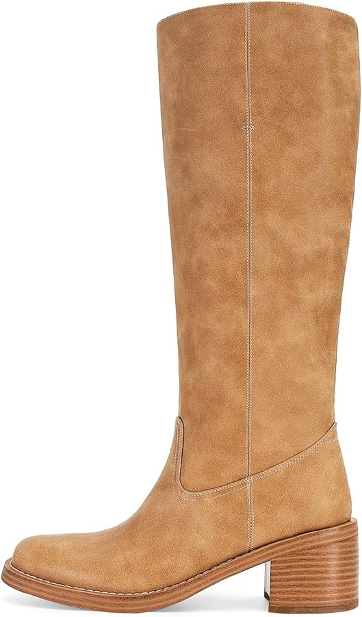 DOEYG Women's Banana Knee High Boots Square Toe Chunky Block Heel Tall Boots Wide Calf Fashion Co... | Amazon (US)