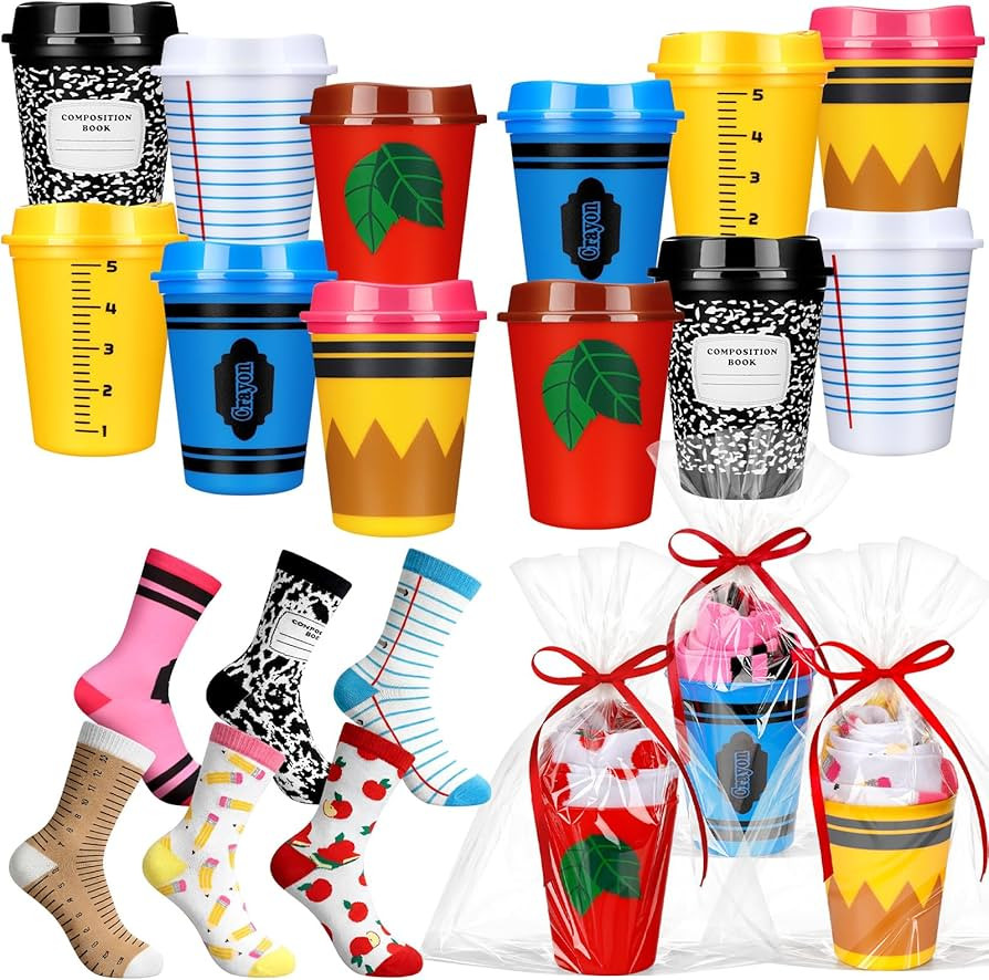 Yungyan 12 Set Teacher Appreciation Gifts Bulk Teacher Reusable Plastic Coffee Cup and Novelty Te... | Amazon (US)