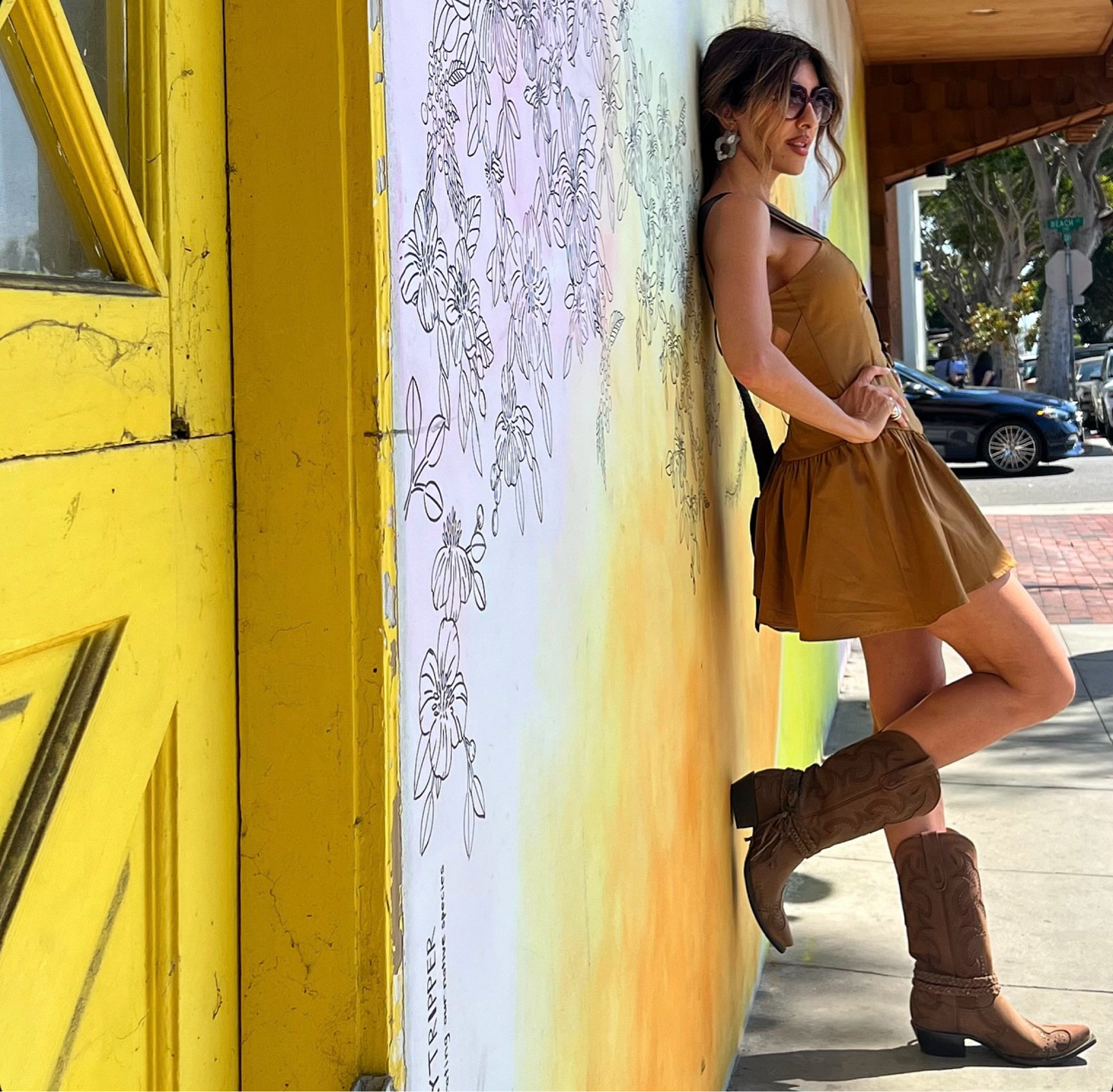 Such a flattering and fun dress 
Wear it with a pair of white sneakers, army boots and a leather jacket or a pair of cowboy boots and you got a winner 