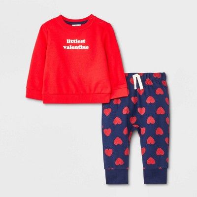 Baby Girls' 2pc Fleece Littlest Valentine Top & Bottom Set - Cat & Jack™ Red | Target