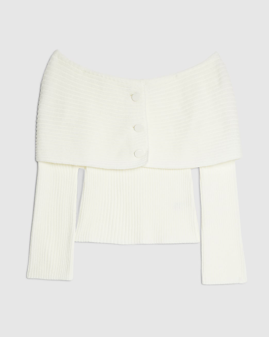 Cream Knitted Long Sleeve Bardot Jumper | River Island UK & IE