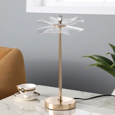 Accent Table Lamp, LED, Lotus Shape Acrylic, Copper, Gold, 18 Inch | Wayfair North America