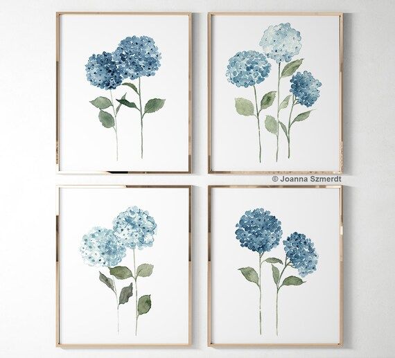 Hydrangea Flower set 4 Watercolor Painting Blue Botanical Art | Etsy | Etsy (US)