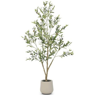 Artificial Olive Tree Tall Faux Silk Tree with White Tall Planter,  with Natural Wood Trunk and L... | Target
