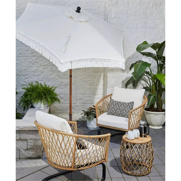 Better Homes & Gardens Ventura 3-Piece White Outdoor Boho Wicker Chat Set, Wicker Frame | Walmart (US)