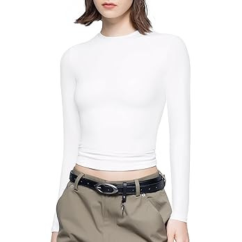 PUMIEY Women's Long Sleeve T Shirts Crew Neck Slim Fit Tops Sexy Basic Tee Smoke Cloud Pro Collec... | Amazon (US)